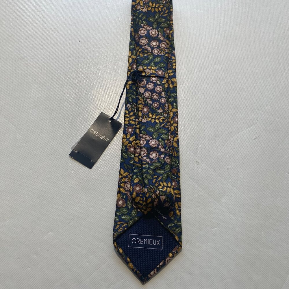 NEW Mens Italy Made Cremieux Neck Tie Silk Blue Yellow Floral MSRP $60 -A61 - Picture 4 of 7